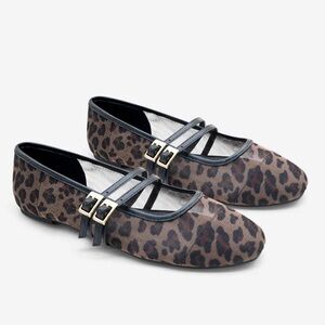 Kenneth Cole Mackenzie Leopard Mesh Ballet Flats Animal Print Black Brown 11 NEW